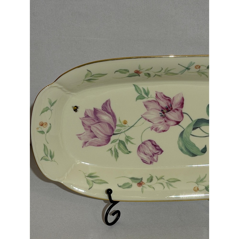 Lenox Morningside Cottage Sandwich Tray Floral Purple Tulip Gold Rim 14 3/8" - Picture 2 of 14